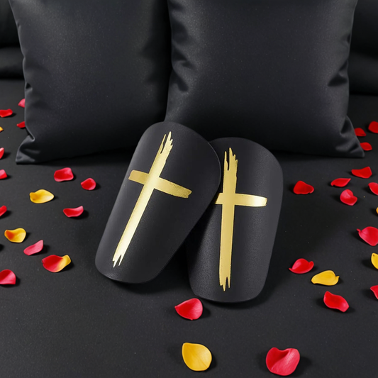 MIni shin pads with God's Cross